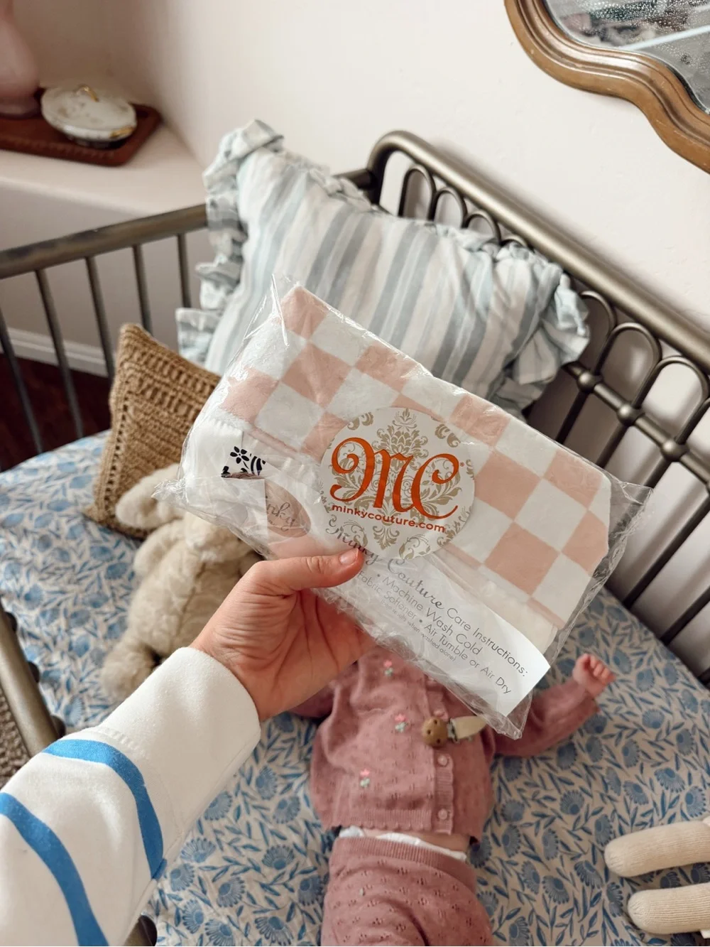 Mini Minky Couture Pink Checker Blanket